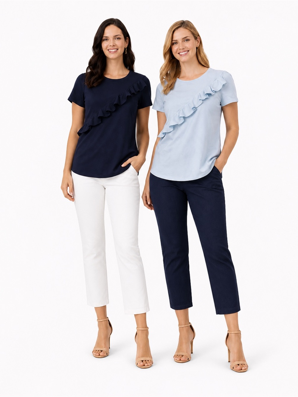 Ann Taylor Navy and Light Blue Ruffle Tees